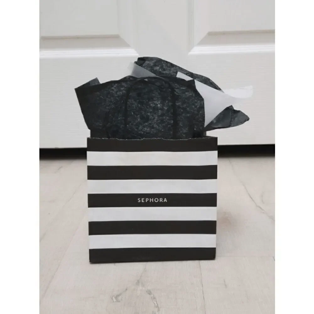 🖤🤍 SEPHORA Empty Black White Striped Paper Shopping Gift Bag with Tissues